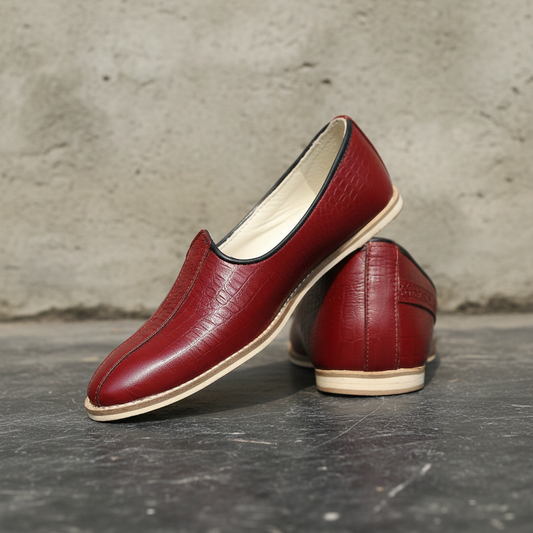 Nagras : Red Croco Embossed leather handmade Nagras with Memory foam footpad. Article : N111
