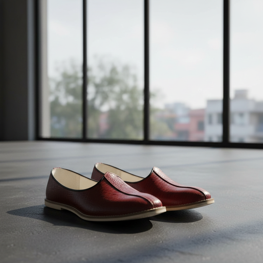 Nagras : Red Croco Embossed leather handmade Nagras with Memory foam footpad. Article : N111