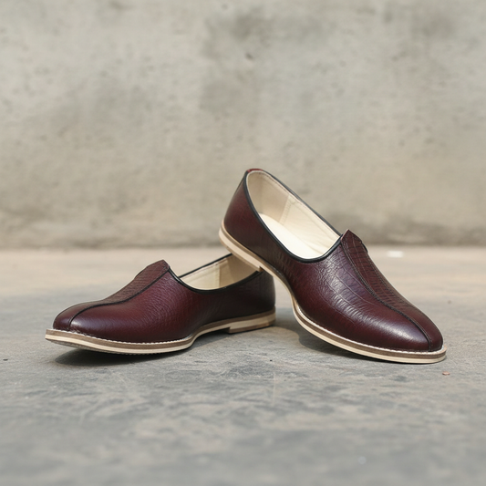 Nagras : Wine Croco Embossed leather handmade Nagras with Memory foam footpad. Article : N113