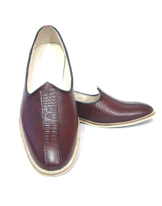 Nagras : Wine Croco Embossed leather handmade Nagras with Memory foam footpad. Article : N113
