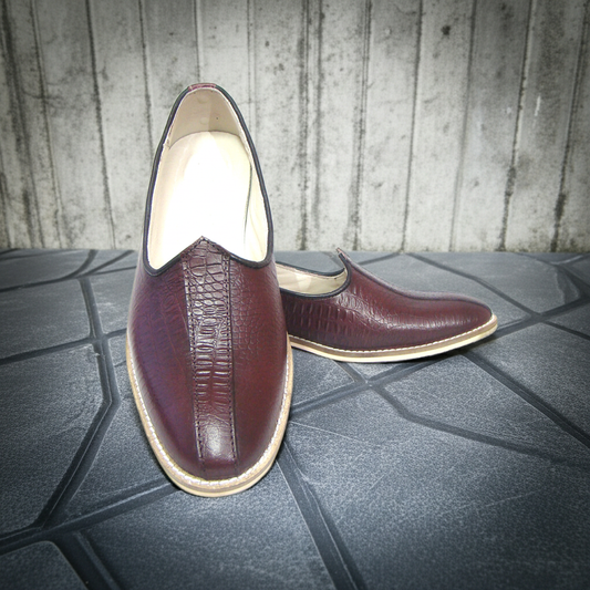 Nagras : Wine Croco Embossed leather handmade Nagras with Memory foam footpad. Article : N113