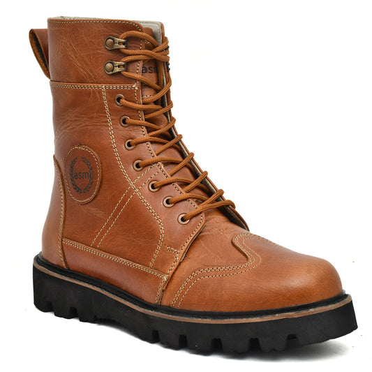 Rider Boots : Urban Rugged Tan leather boots for bikers with EVA Sole.