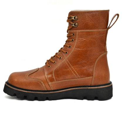 Elevator Boots : 3.5″ Inches Hidden Height Increasing Tan Rugged leather Boots.