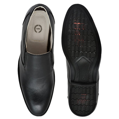 Slip On Derby Shoes : Black Softy Leather Plain Derby Shoes for men with Memory foam footpad. : Article-5073