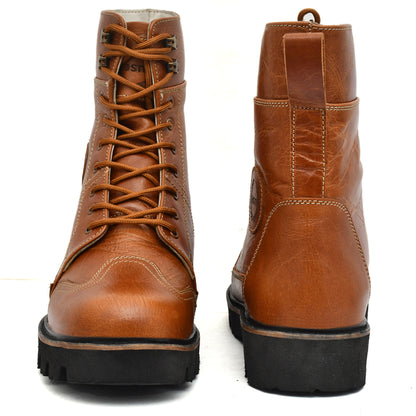 Elevator Boots : 3.5″ Inches Hidden Height Increasing Tan Rugged leather Boots.