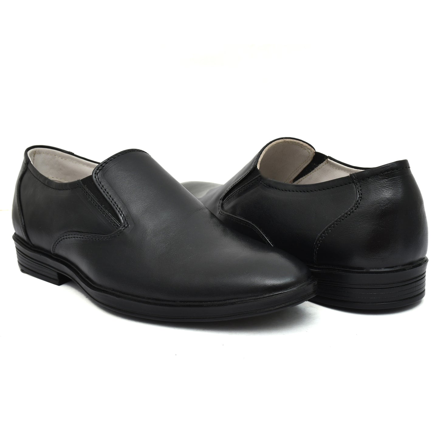 Slip On Derby Shoes : Black Softy Leather Plain Derby Shoes for men with Memory foam footpad. : Article-5073
