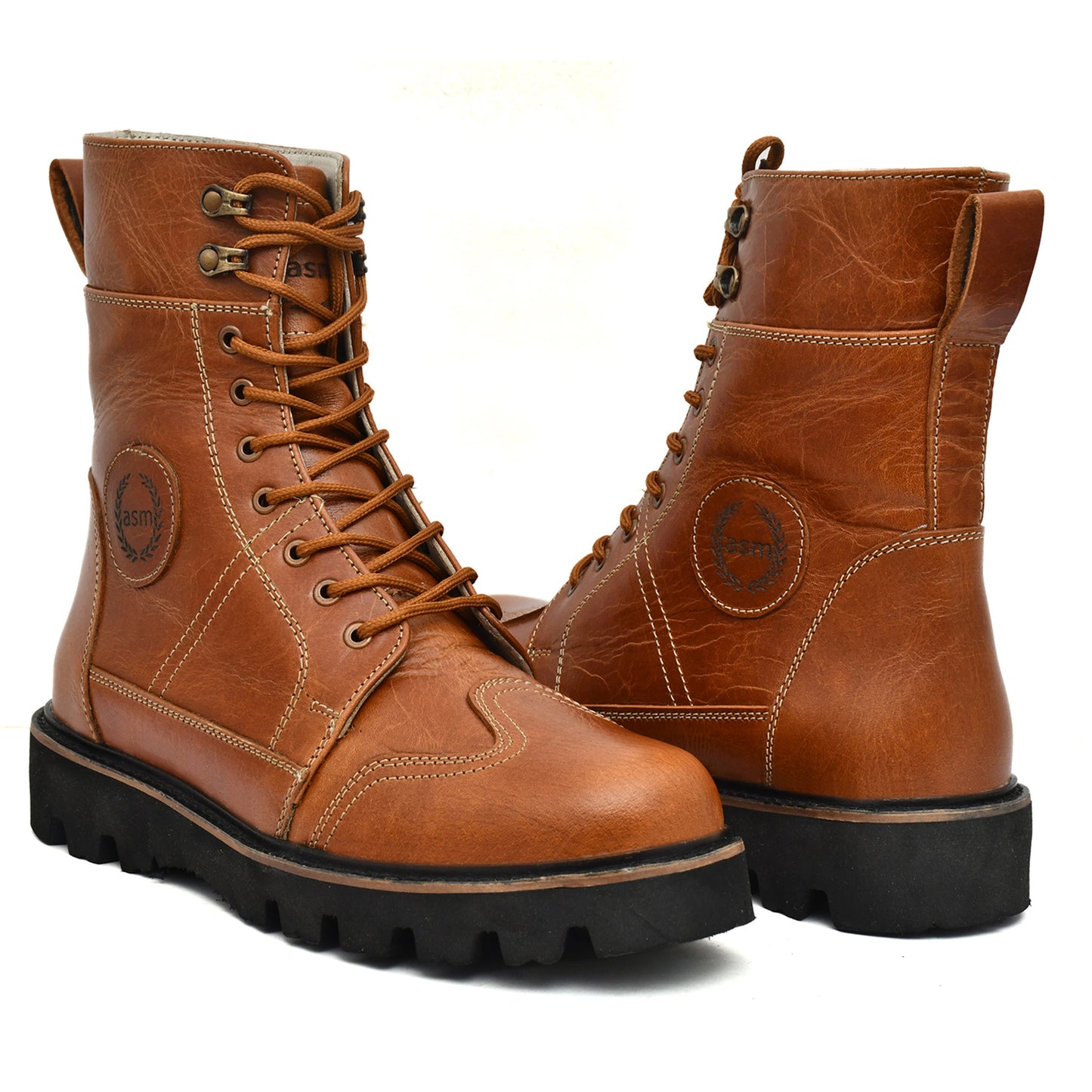 Elevator Boots : 3.5″ Inches Hidden Height Increasing Tan Rugged leather Boots.