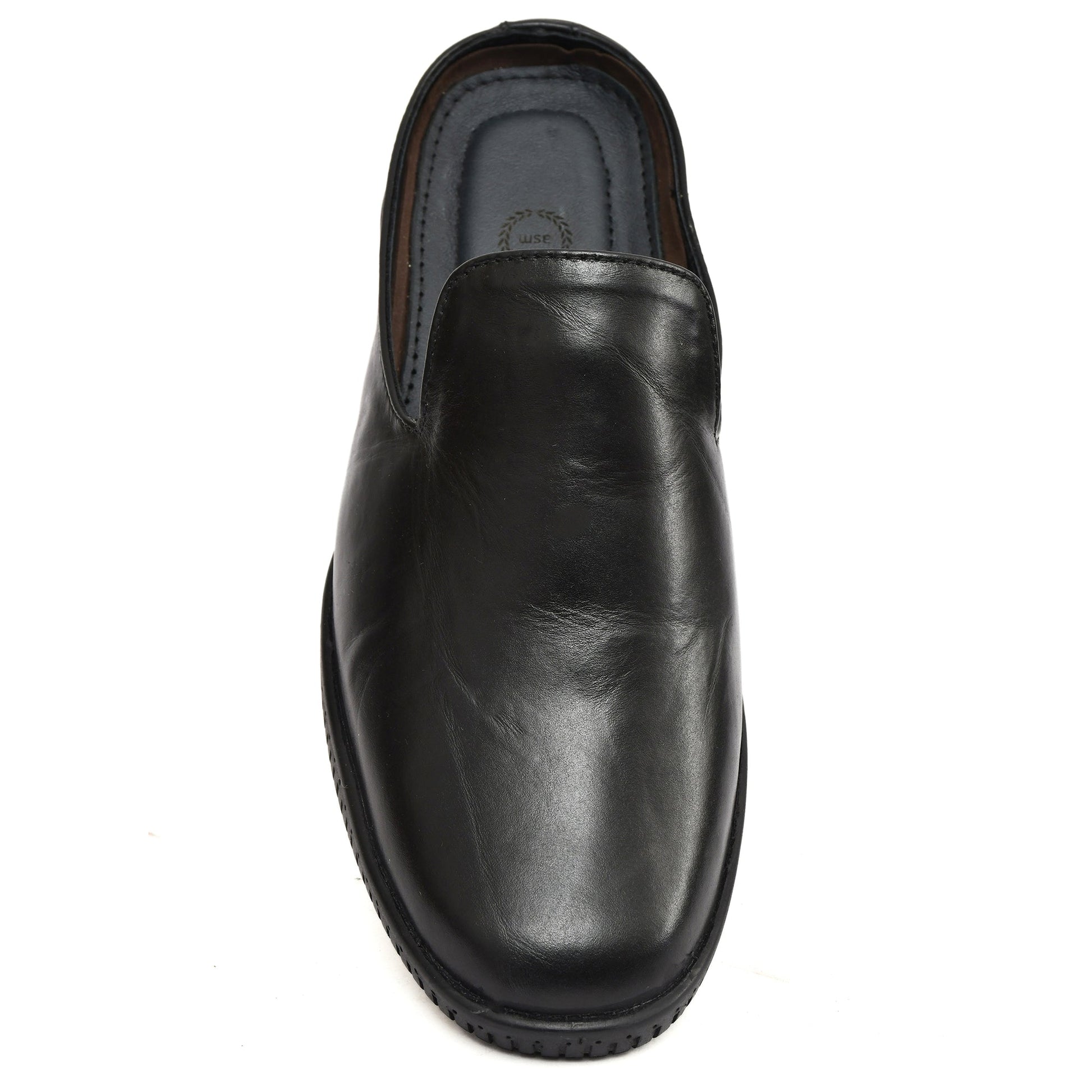 Mules : Black leather Mules with Memory foam footpad. Article :  Flexi02-Black