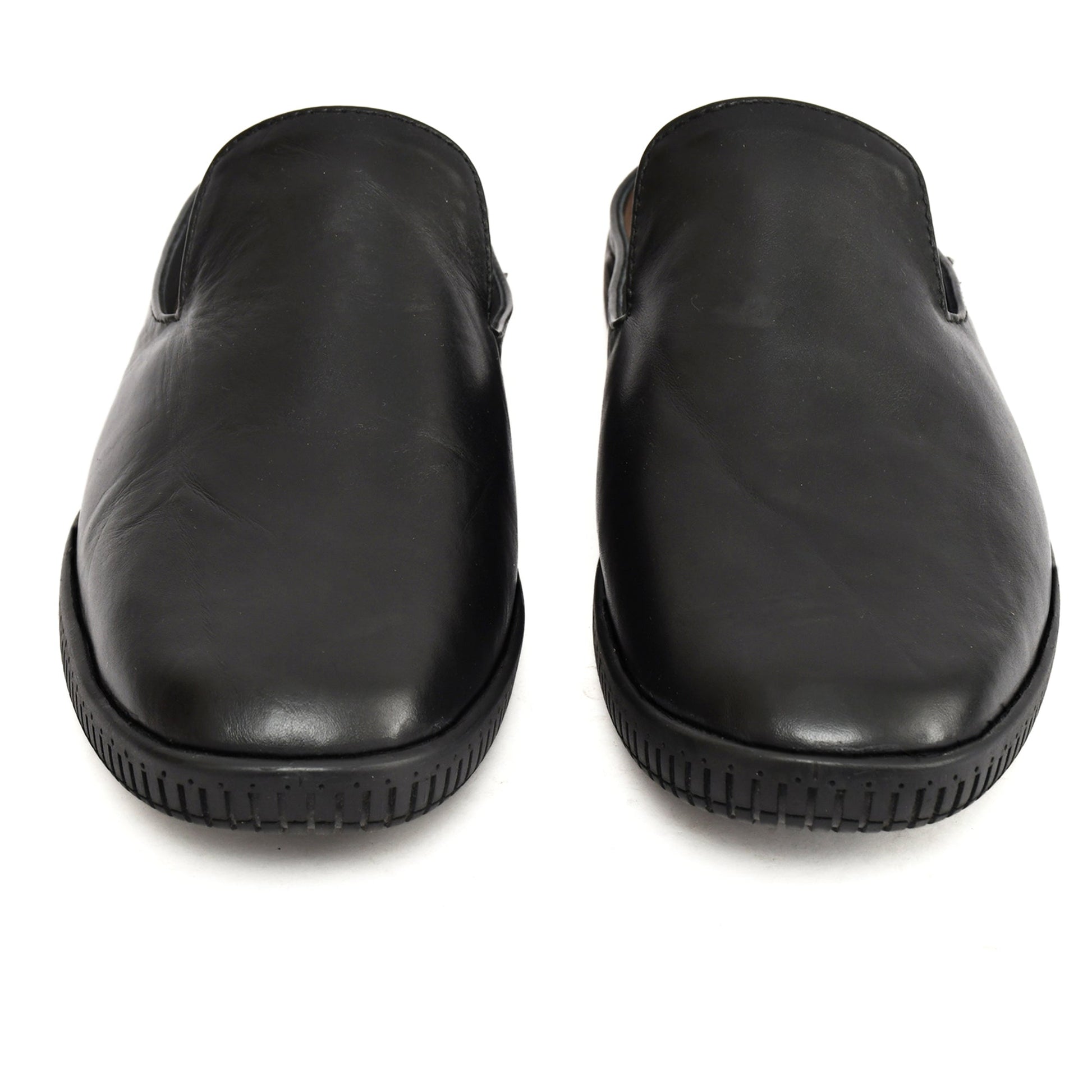 Mules : Black leather Mules with Memory foam footpad. Article :  Flexi02-Black