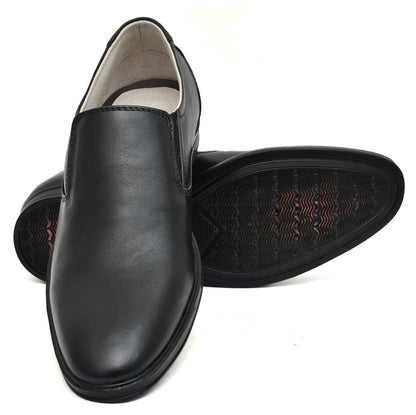 Slip On Derby Shoes : Black Softy Leather Plain Derby Shoes for men with Memory foam footpad. : Article-5073