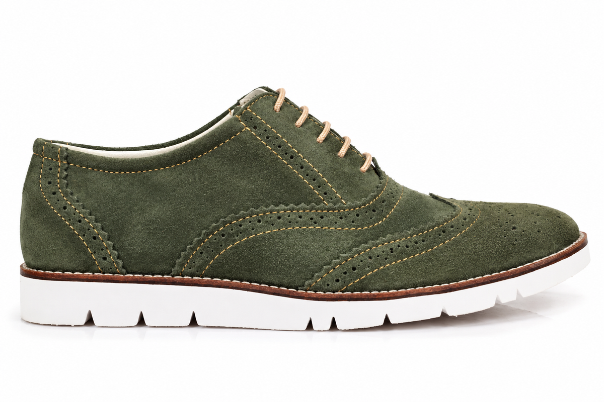 Sneakers : Green Suede leather Sneakers with Memory foam footpad. Article : SN30-Green