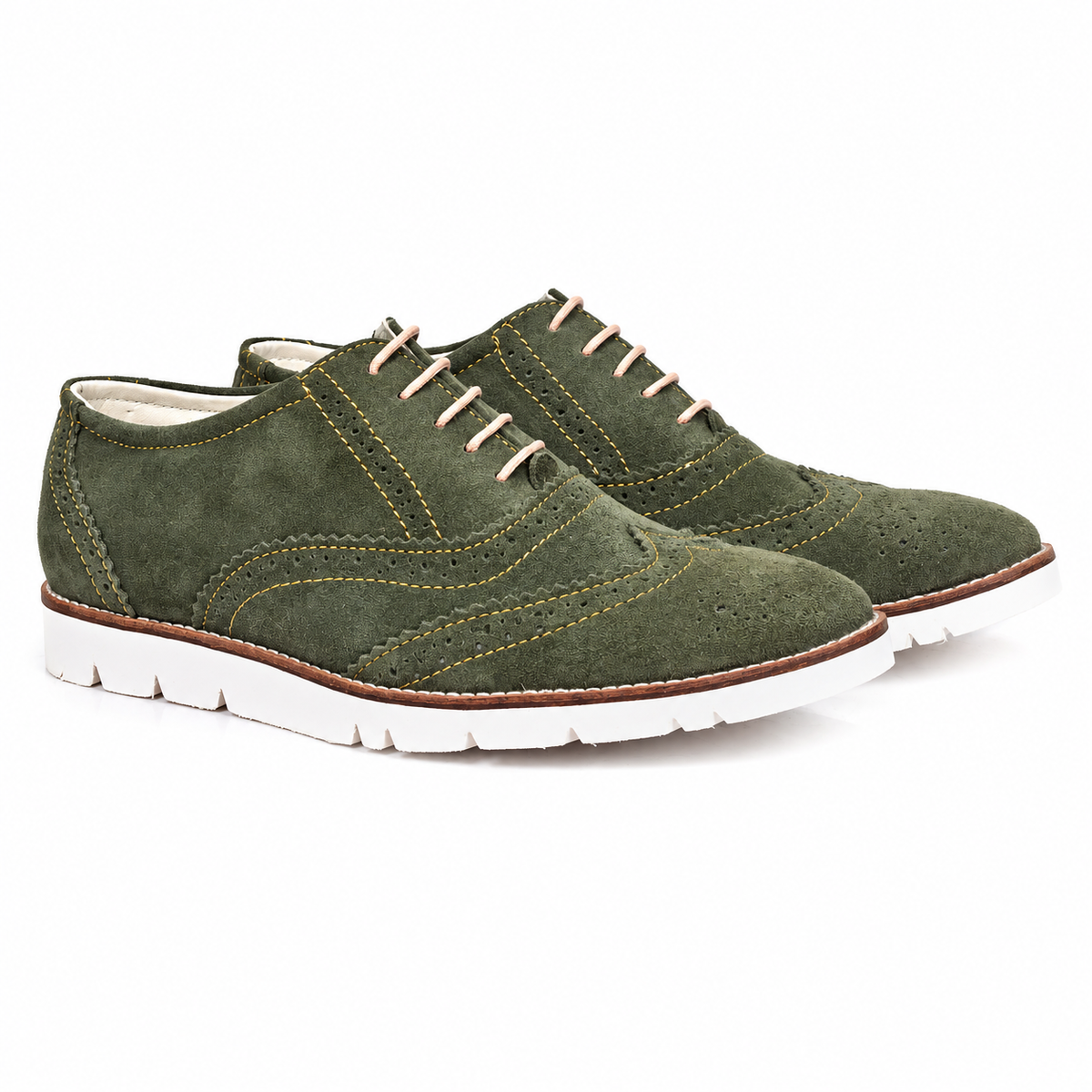 Sneakers : Green Suede leather Sneakers with Memory foam footpad. Article : SN30-Green