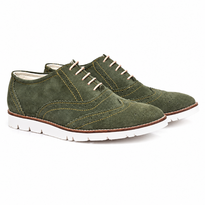 Sneakers : Green Suede leather Sneakers with Memory foam footpad. Article : SN30-Green