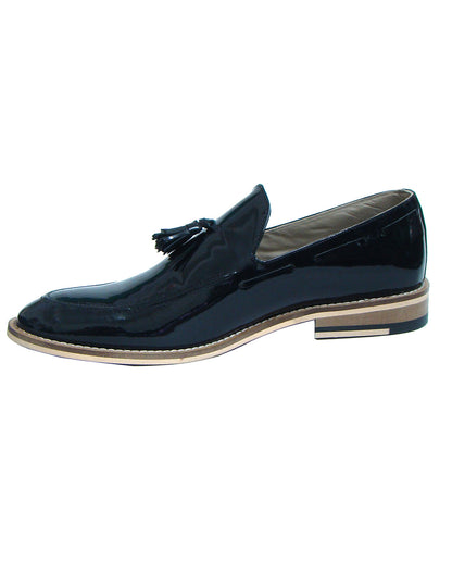 Penny loafers :  Black Patent leather Penny loafer with Tassel & Memory foam footpad. Article : HU102-BlackPantent