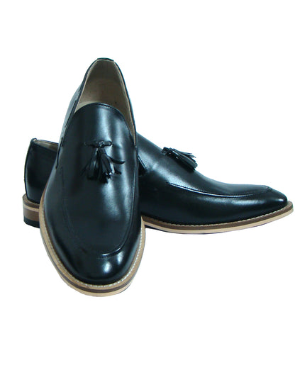 Penny loafers : Black leather Penny loafer with Tassel & Memory foam footpad. Article : HU107-Black