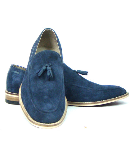 Penny loafers : Blue Suede leather Penny loafer with Tassel & Memory foam footpad. Article : HU107-Blue