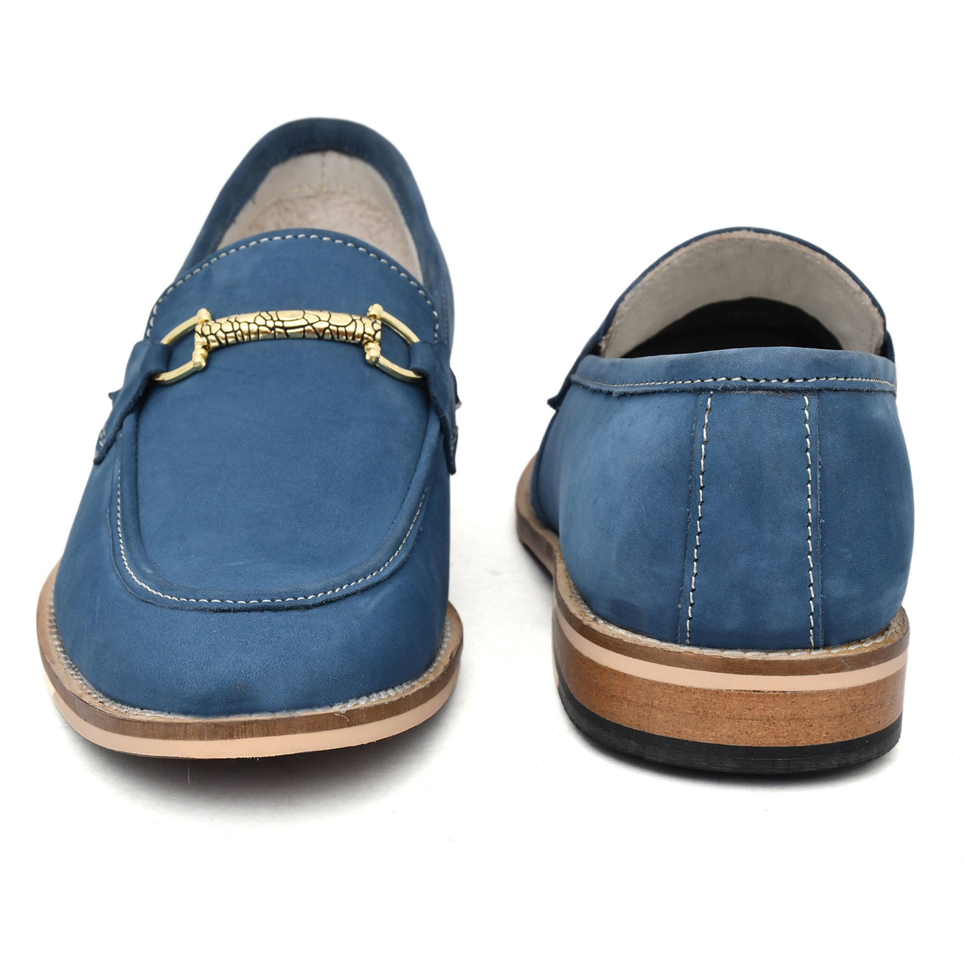 Penny loafers : Blue leather Penny loafer with Memory foam footpad. Article : HU301-Blue