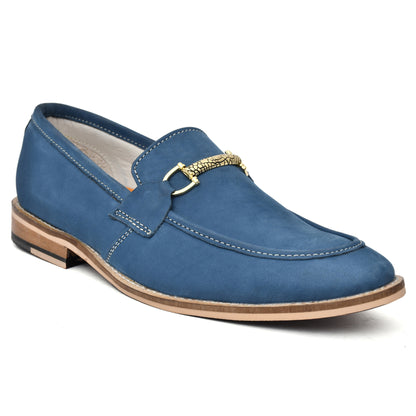Penny loafers : Blue leather Penny loafer with Memory foam footpad. Article : HU301-Blue