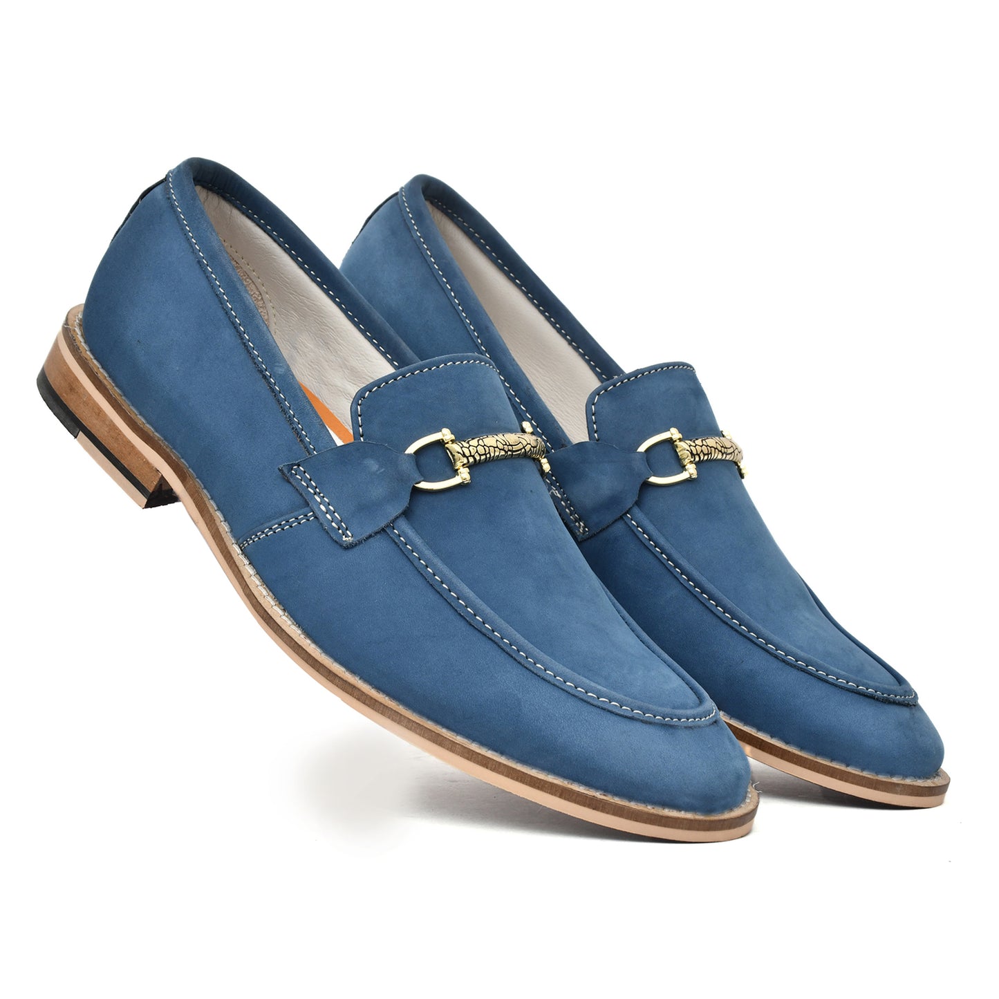 Penny loafers : Blue leather Penny loafer with Memory foam footpad. Article : HU301-Blue