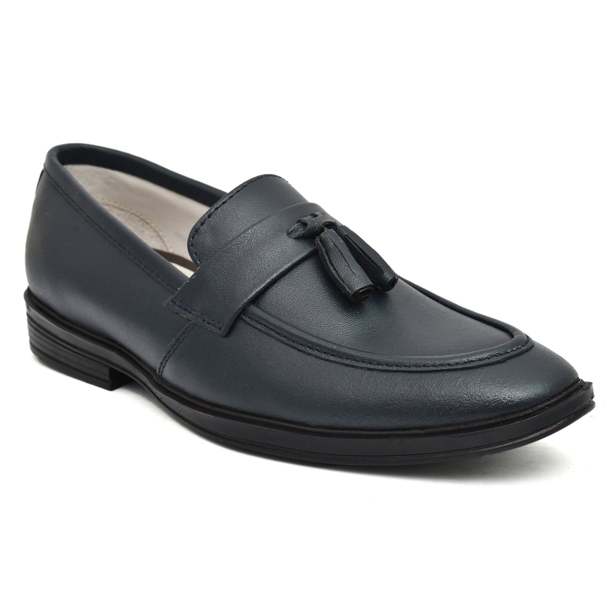 Penny loafers : Blue leather Penny loafer with Tassel & Memory foam footpad. Article : 107T-Blue