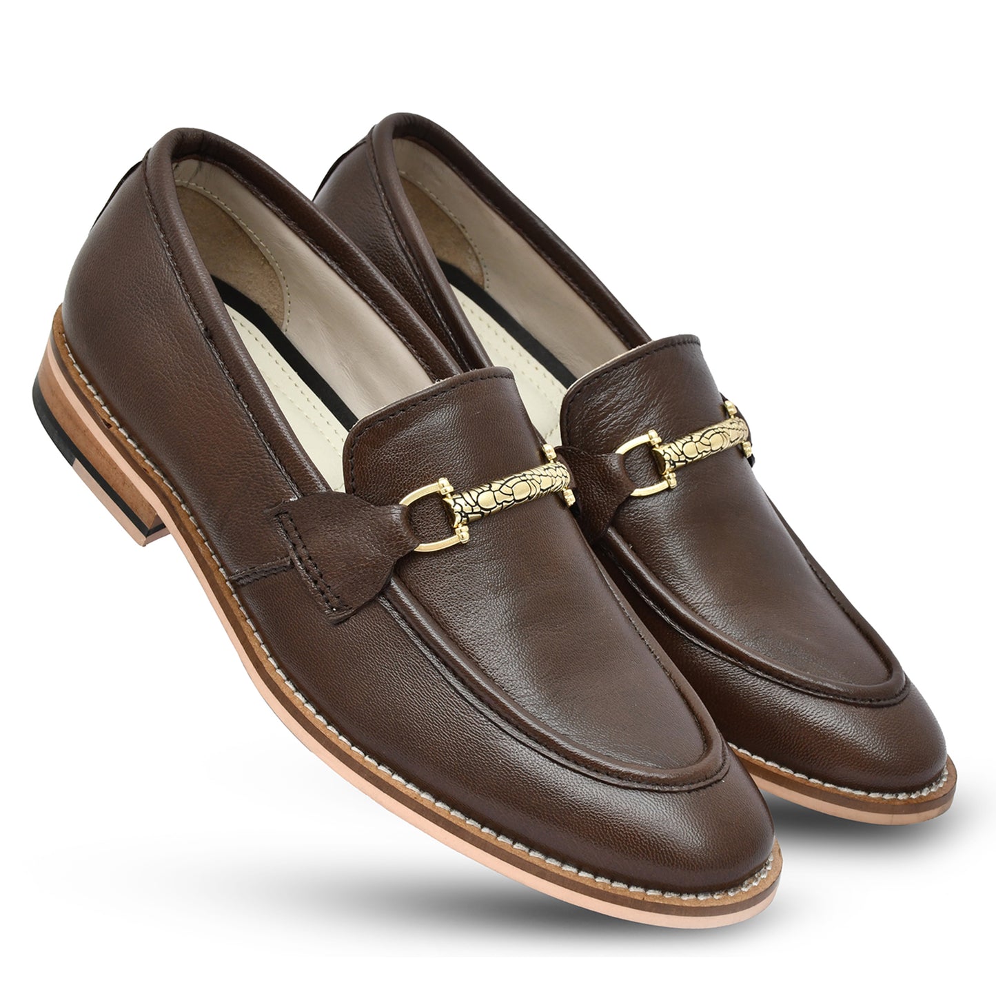 Penny loafers : Brown leather Penny loafer with Memory foam footpad. Article : HU301-Brown
