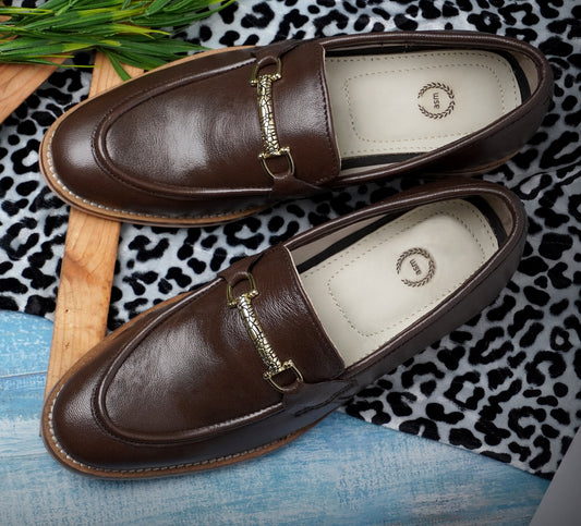Penny loafers : Brown leather Penny loafer with Memory foam footpad. Article : HU301-Brown