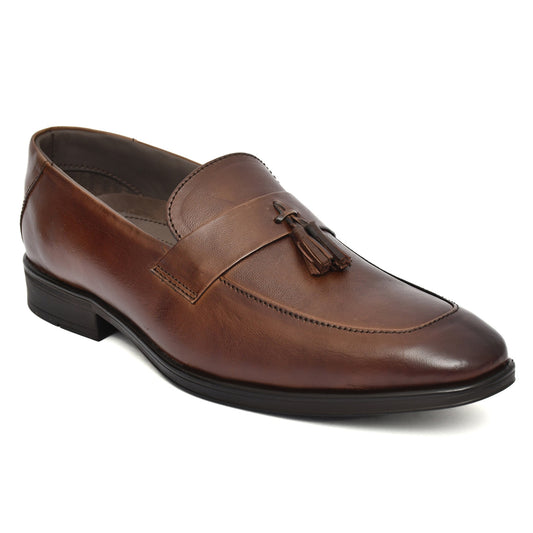 Penny loafers :  Brown leather Penny loafer with Tassel & Memory foam footpad. Article : Al108T-Brown