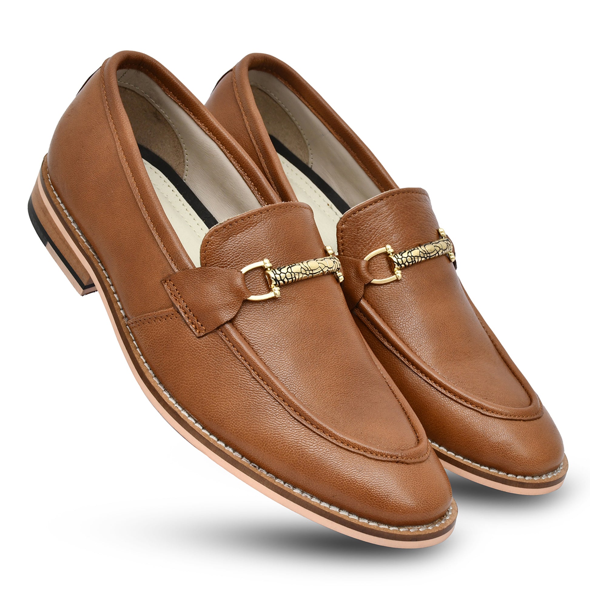 Penny loafers : Tan leather Penny loafer with Memory foam footpad. Article : HU301-Tan