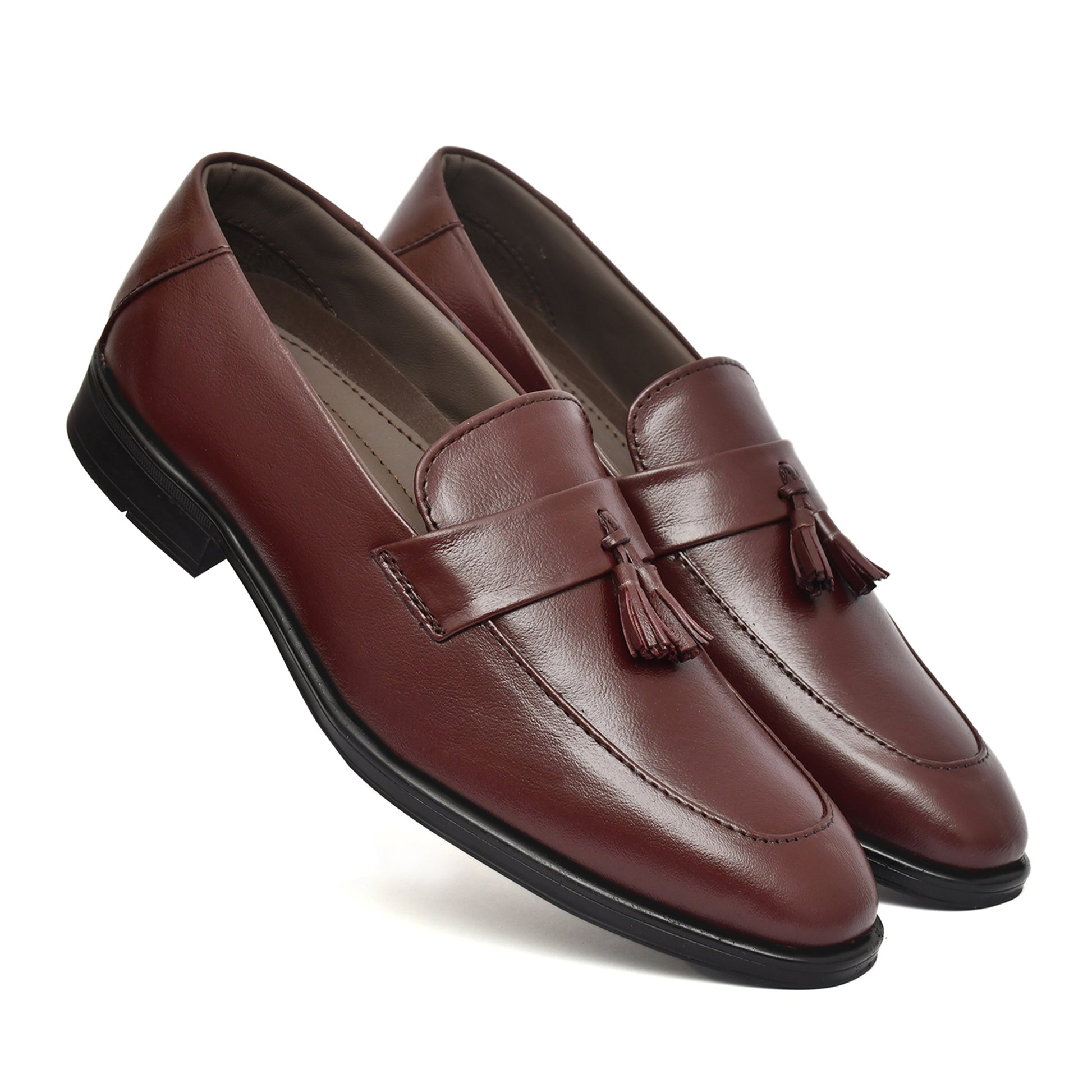 Penny loafers :  Wine leather Penny loafer with Tassel & Memory foam footpad. Article : Al108T-Wine