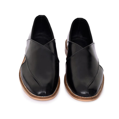Peshawari : Black leather handmade Peshawari with Memory foam footpad. Article : Peshawari01