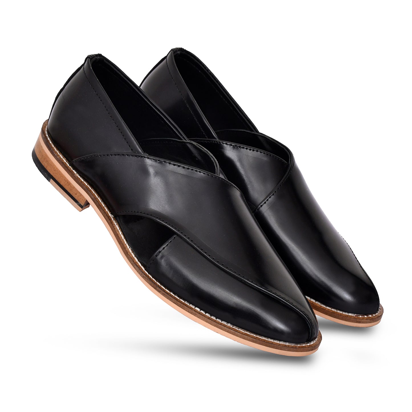 Peshawari : Black leather handmade Peshawari with Memory foam footpad. Article : Peshawari01