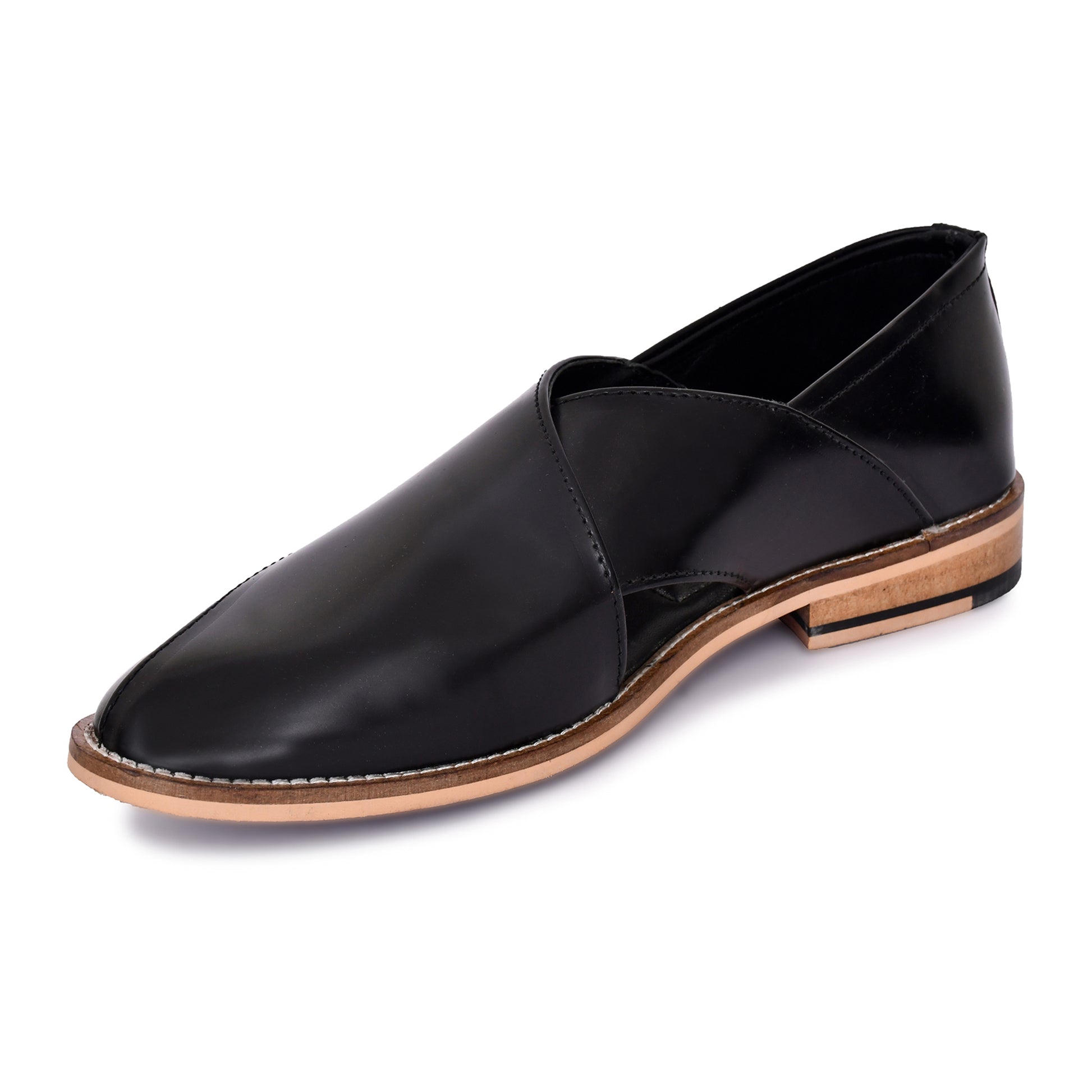 Peshawari : Black leather handmade Peshawari with Memory foam footpad. Article : Peshawari01