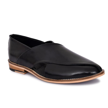 Peshawari : Black leather handmade Peshawari with Memory foam footpad. Article : Peshawari01