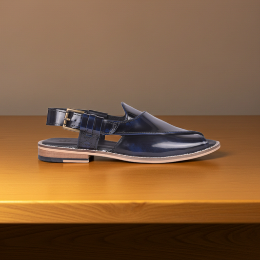 Peshawari : Blue brush off leather handmade Peshawari with Memory foam footpad. Article : P02_BlueBrushoff