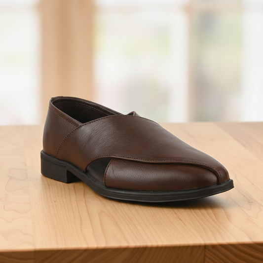  Peshawari : Brown leather handmade Peshawari with Memory foam footpad. Article : P01_BrownTP