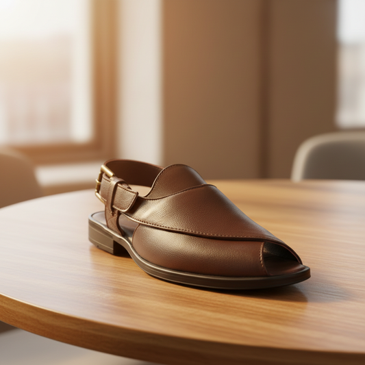 Peshawari : Brown leather handmade Peshawari with Memory foam footpad. Article : P02_BrownTP