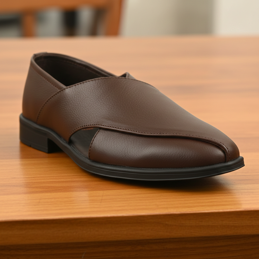 Peshawari : Brown leather handmade Peshawari with Memory foam footpad. Article : P01_BrownTP