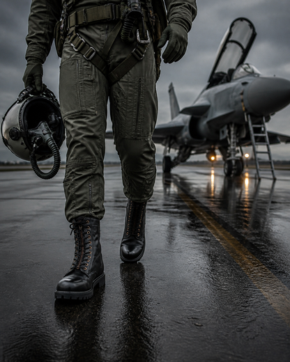 Pilots Boots : Black leather boots for Pilots with Memory foam footpad. Article : 610BE