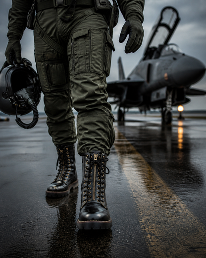 Pilots Boots : Black leather boots for Pilots with Memory foam footpad. Article : A610