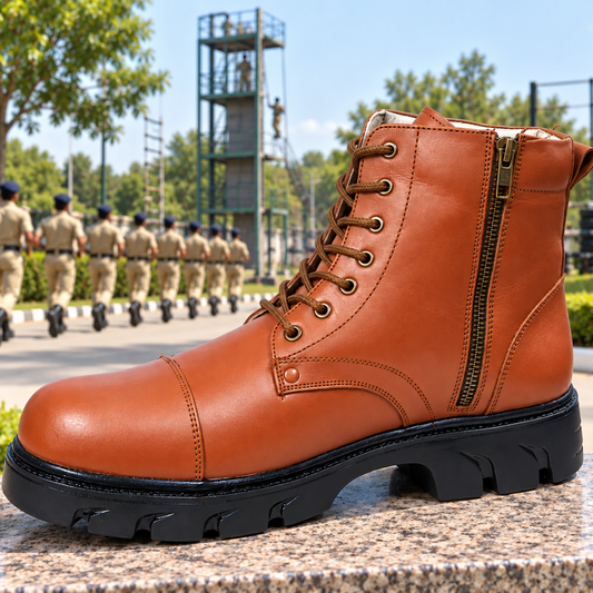 Police DMS Boot - Genuine Leather Police Boots with Brass Side Chain & Memory Foam Footpad by ASM.