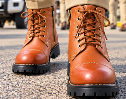 Police_DMS_Boot_Genuine_tan-brown_leather_Police_Uniform_boots_with_Brass_side_chain_Memory_foam_footpad.