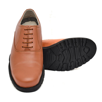 Police Derby Shoes : Genuine leather Police Uniform shoes with  Memory foam footpad.  Article-S102-PoliceTan