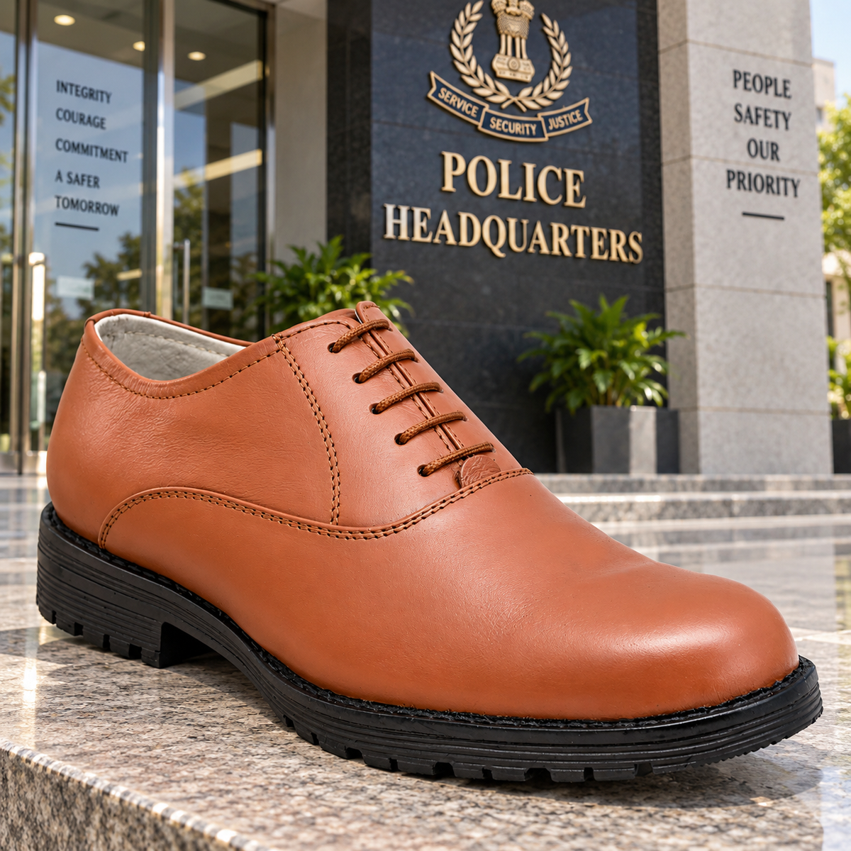 Police Uniform Derby Shoes - Genuine Leather Shoes with Memory Foam Footpad.
