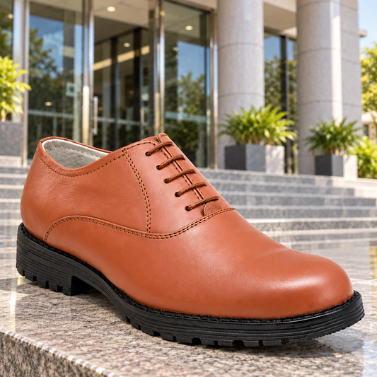 Police Uniform Derby Shoes - Genuine Leather Shoes with Memory Foam Footpad.