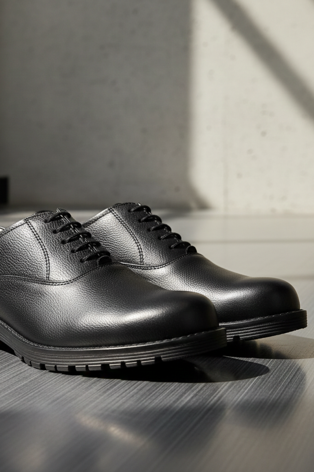 Safety Shoes : Industrial Safety Derby leather Shoes with Steel Toe & Memory foam footpad.