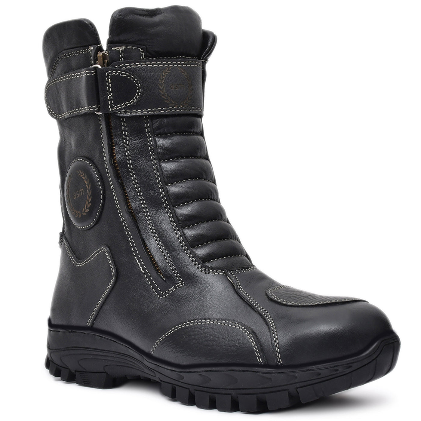 Rider Boots : Black leather for bikers with Memory foam footpad &amp; heavy duty Rubber Sole by ASM.