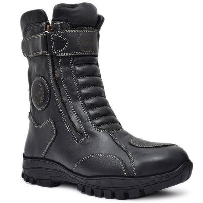 Rider Boots : Black leather for bikers with Memory foam footpad &amp; heavy duty Rubber Sole by ASM.
