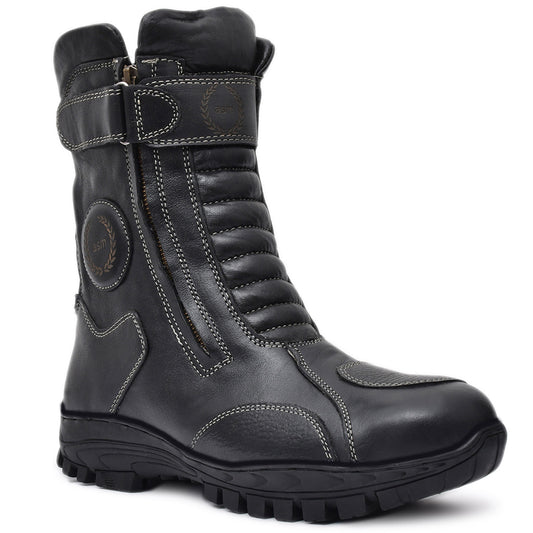 Rider Boots : Black leather for bikers with Memory foam footpad &amp; heavy duty Rubber Sole by ASM.