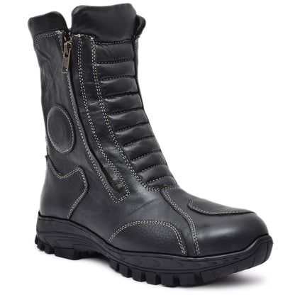 Biker Boots : Waterproof Black leather Rider boots for bikers with Memory foam footpad.