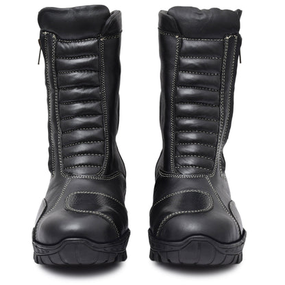 Biker Boots : Waterproof Black leather Rider boots for bikers with Memory foam footpad.